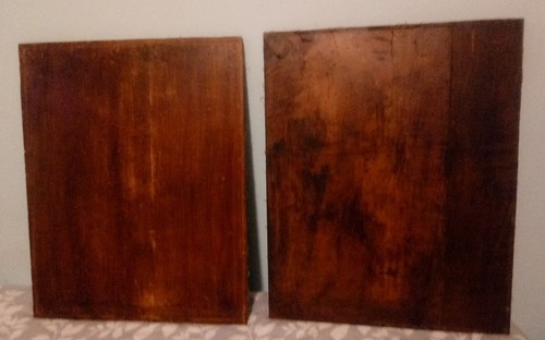 Pair of Antique needlework embroidery tapestry art salvage on board 19th Centur.