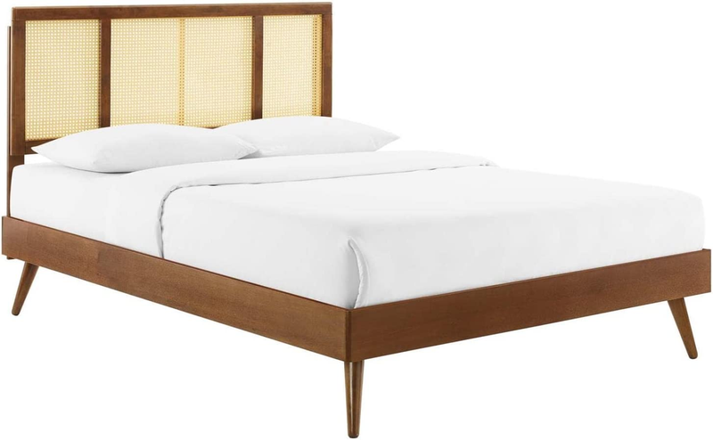 Kelsea Cane and Wood King Platform Bed with Splayed Legs in Walnut