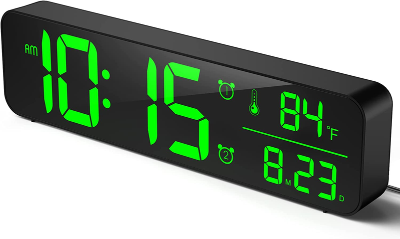 Digital Wall Clock with Date, Indoor Temperature - LED Digital Clock with Large