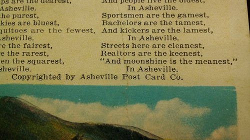 Ashville NC Postcard Early 1900s Skyline at Sunset Poem Mountain Scene
