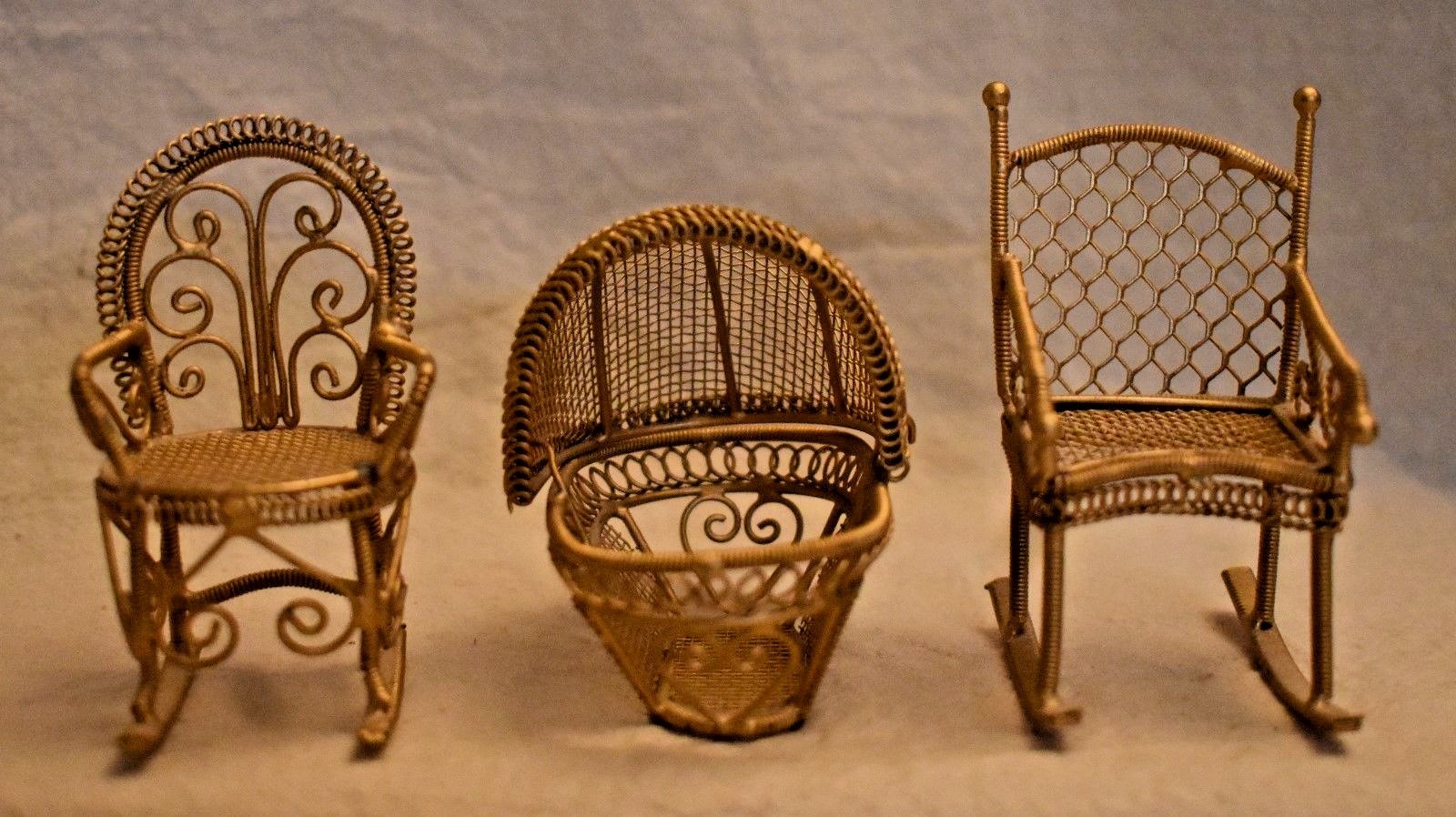 Miniature Metal Rocking Chairs & Baby Bassinet 3 pc. set Doll Furniture detailed