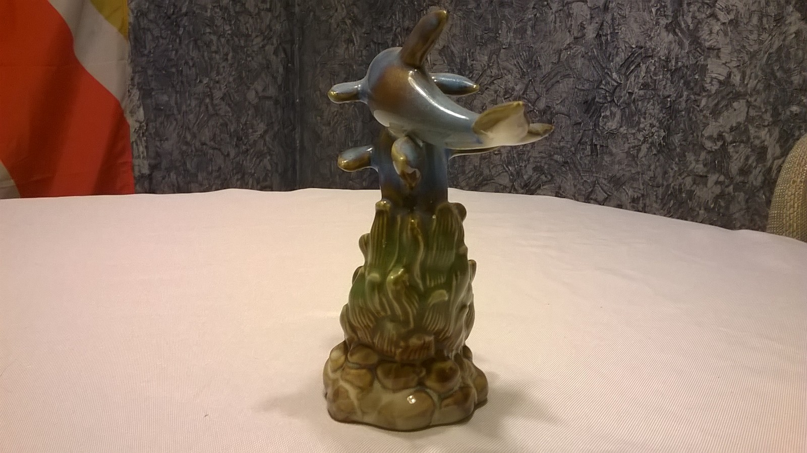 Porcelain Dolphin Statue Figurine - 2 Dolphins