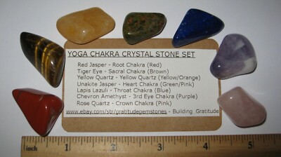 YOGA CHAKRA CRYSTAL STONE SET -7 DIFF TUMBLED POLISHED STONES MINERALS 73.4g *2 