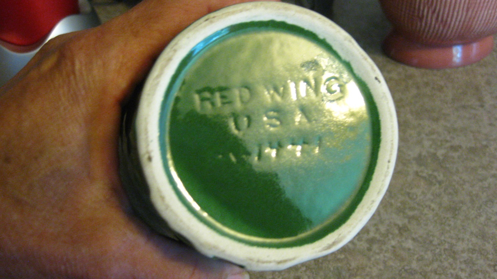 Vintage Red Wing Vase M-1441 Vines Green and Yellow