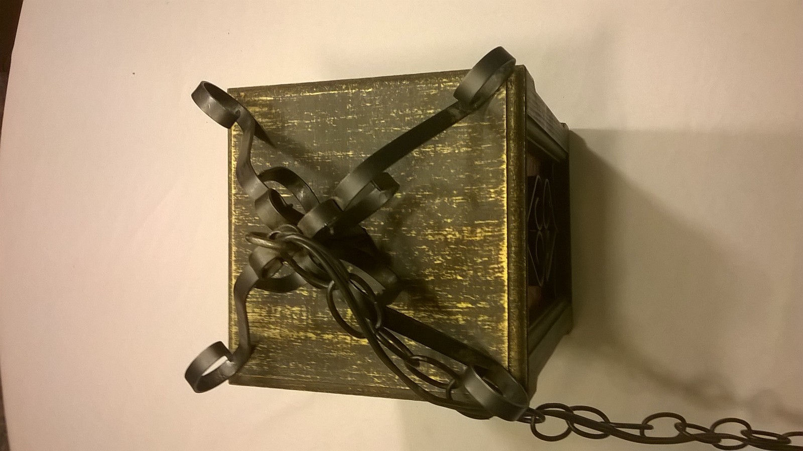 Vintage Red Box Lantern with 13 ft Chain & Plug in Cord