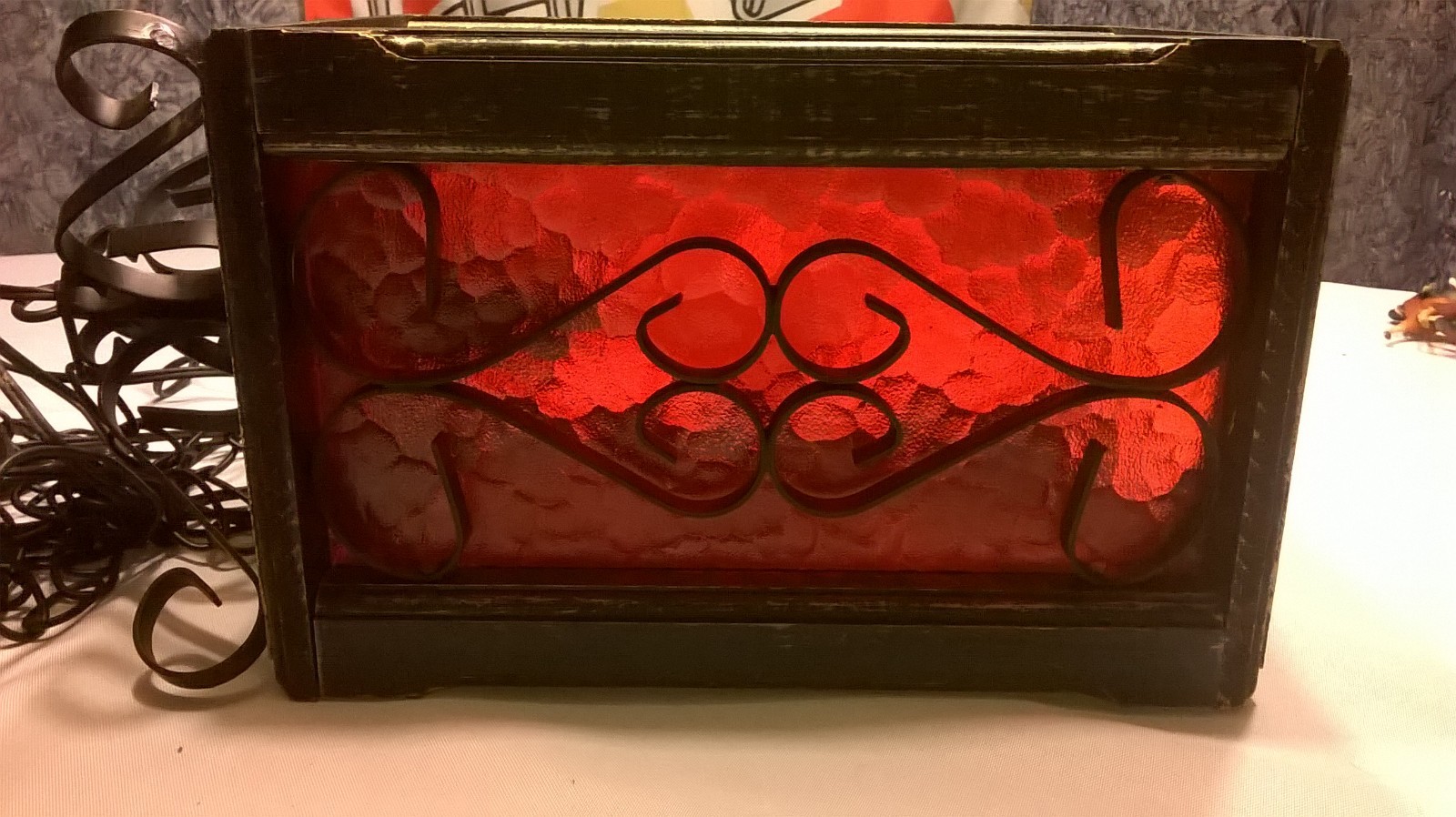 Vintage Red Box Lantern with 13 ft Chain & Plug in Cord