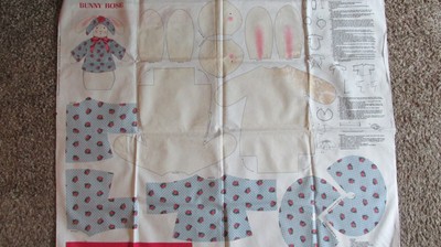 TWO - Bunny Rose Doll Stuffed Toy Rabbit Cut & Sew Fabric Panels - NEW