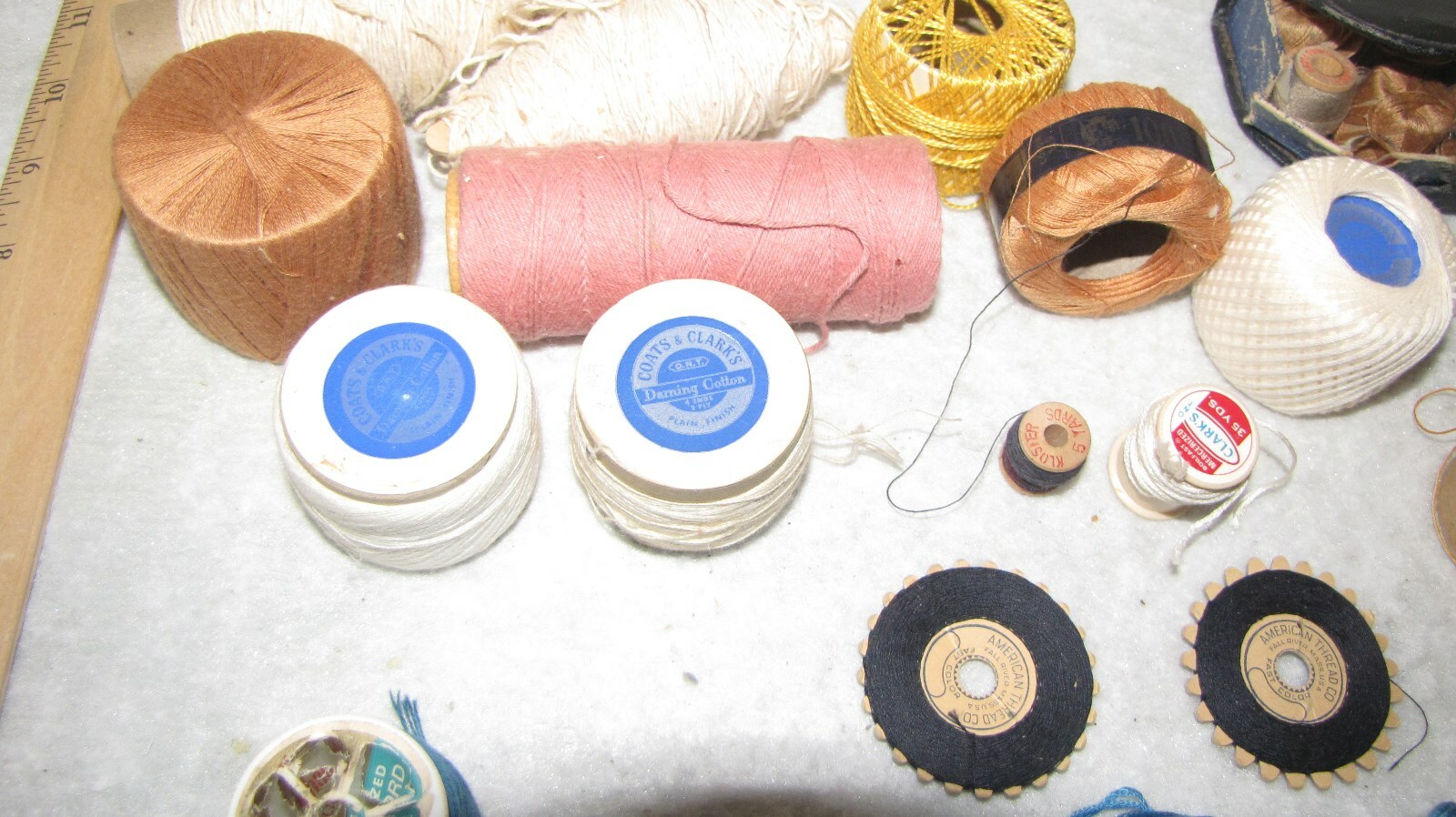 Lot of Vintage Mending Yarn/Thread and Crochet Thread, soiled