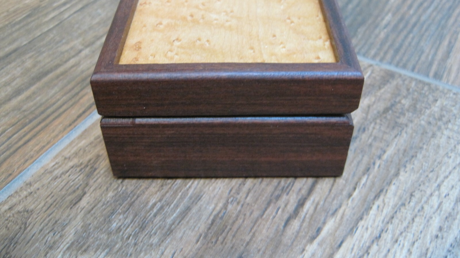 Rosewood & Birdseye Maple Wood Keepsake Jewelry Desktop Box Handcrafted USA