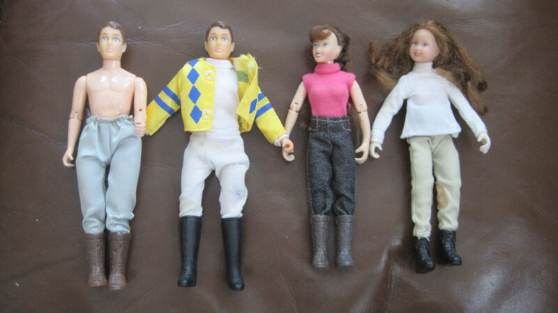 BREYER  HORSE RIDERS COWGIRL COWBOY DOLLS ARTICULATED FIGURES  LOT 4 PC 8"