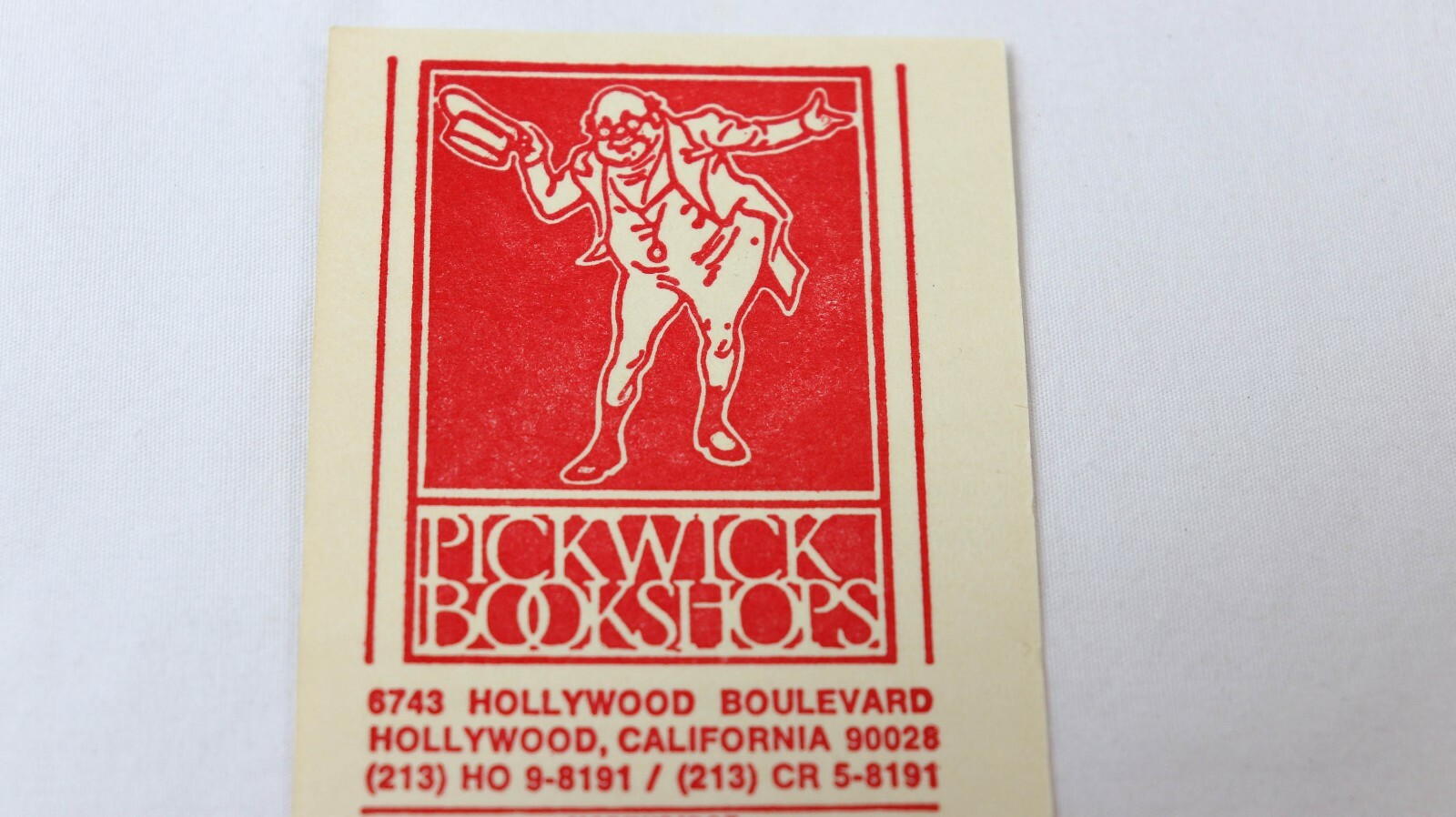Vintage Pickwick Book Shop Bookmark Hollywood Boulevard Blvd California CA