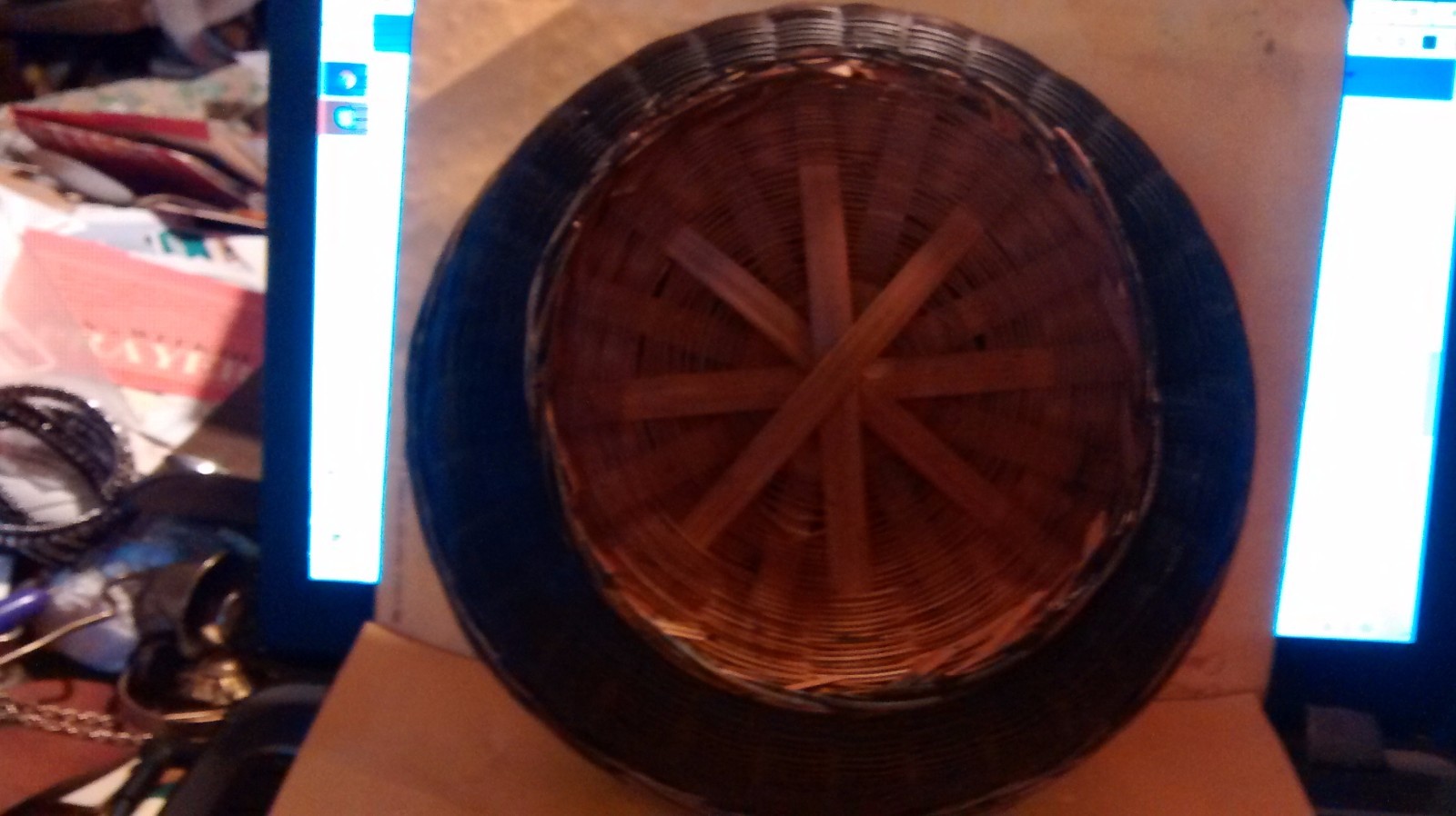 Floral Wicker Basket Hand Painted  OUTSTANDING Vintage