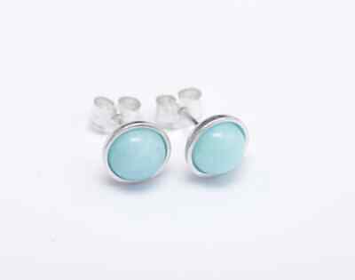  Sterling silver stud earrings with natural Azure Blue Chinese Amazonite gems