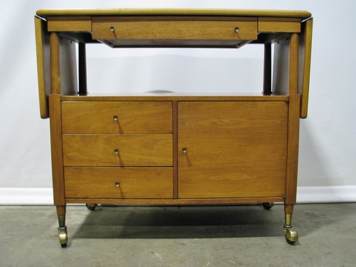 1960s Mid-Century Walnut Bar/Server By John Widdicomb; Drop Leaves & Casters