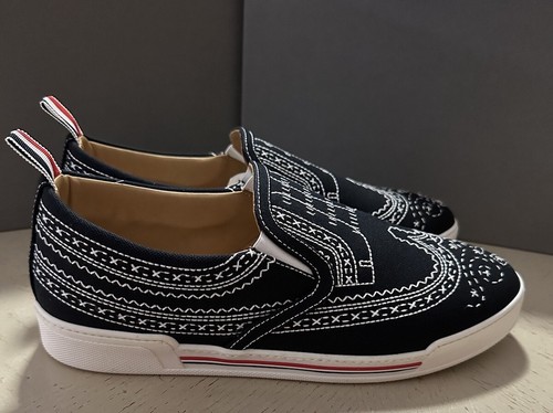 Pre-owned Thom Browne Men Print Low Top Slip On Sneakers Black 9 Us/42 Eu