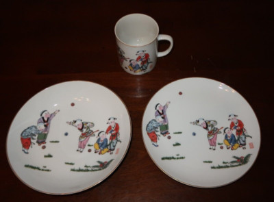 haldon group pickard china hand painted dining 3 piece set ~ cup, bowl, plate
