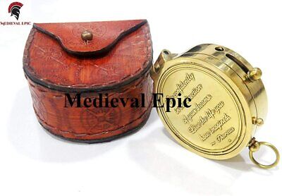 Solid Brass Compass with Leather Case Medieval Epic The World is a Book and Those Who Dont Travel Only Read One Page
