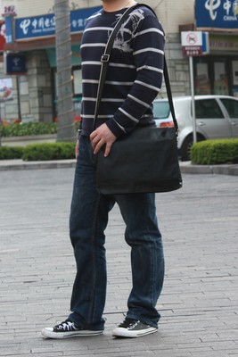 TIDING MEN'S NAPPA LEATHER BLACK SATCHEL SHOULDER MESSENGER BAG DOCUMENT 13" LAPTOP BAG