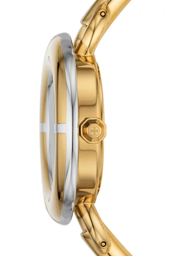 Pre-owned Tory Burch The Miller Gold Watch Interchangeable Bezel Set Tbw6214set