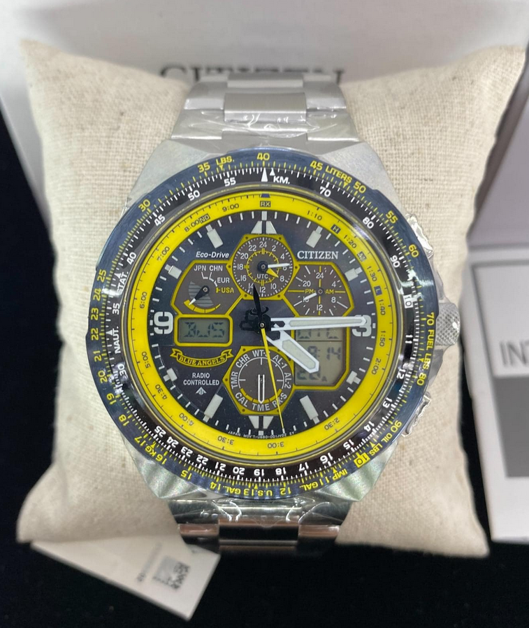 Pre-owned Citizen Skyhawk Promaster Jy8125-54l A-t Chronograph Gmt Blue Dial Men's Watch