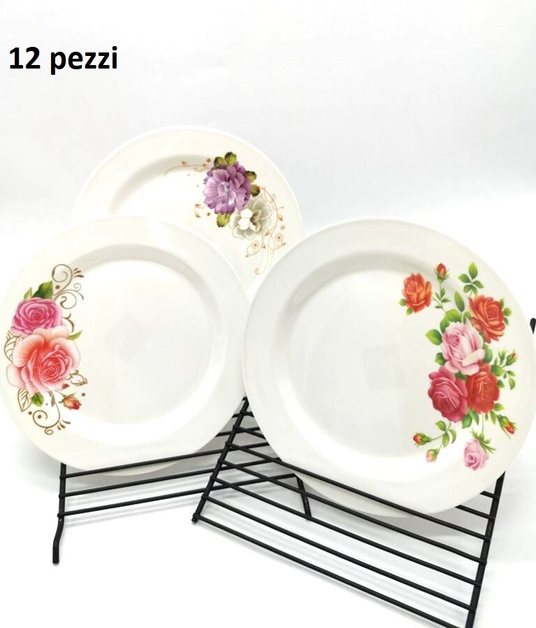 Servizio Piatti Set 12 Pezzi Piatto Piano In Melammina 25cm Fiori bal