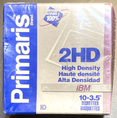 Primaris 3.5'' IBM 2HD High Density Diskettes 10 Floppy Disks New And Sealed
