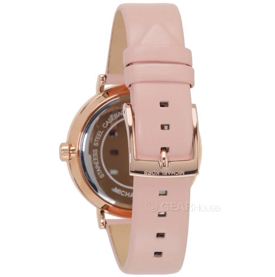 Pre-owned Michael Kors Mk2957 Rose Gold Dial Pink Blush Leather Strap Womens Watch