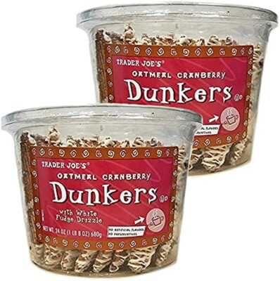 2 x Trader Joe's Oatmeal Cranberry Dunkers with White Fudge Drizzle 24 oz Each