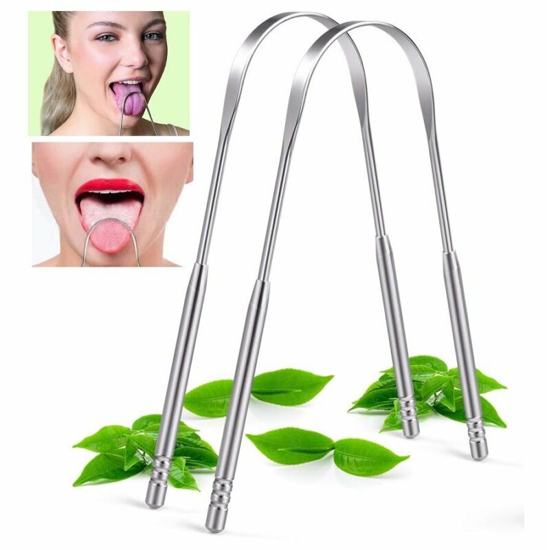 2-Pack Tongue Scraper Cleaner Stainless Steel Dental Fresh Breath Cleaning Oral