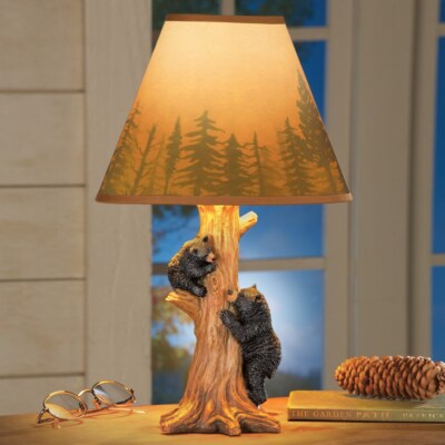 Rustic Bear Table Desk Nightstand Lamp Light Woodland Cabin Lodge Home Decor