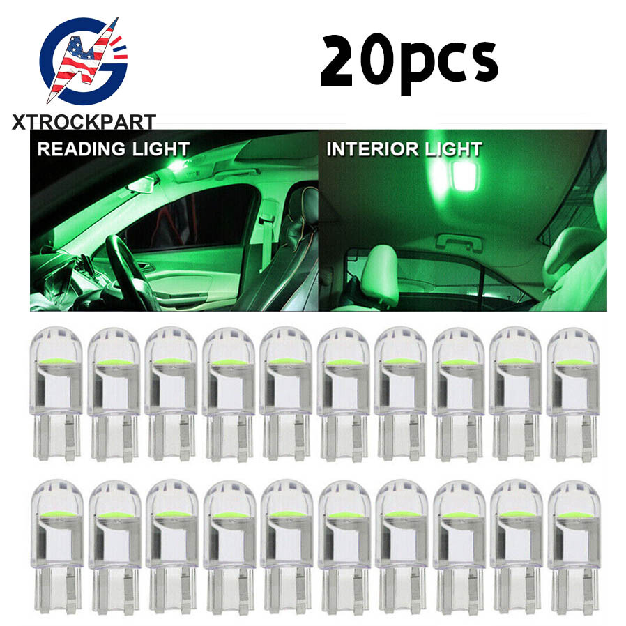 20X T10 LED COB Green W5W Car Interior Light Dome Readling Lamp Map Bulb 168 194