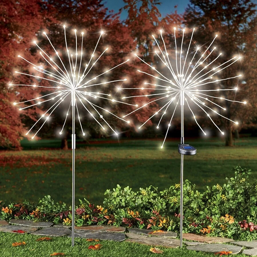 Set of 2 Solar Powered LED White Starburst Firework Burst