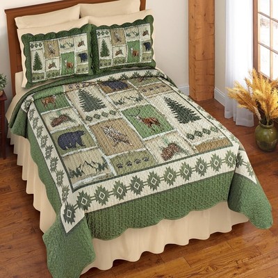 BEAR DEER RUSTIC LODGE CABIN FULL QUEEN SZ QUILT & SHAMS - COUNTRY NORTHWOODS