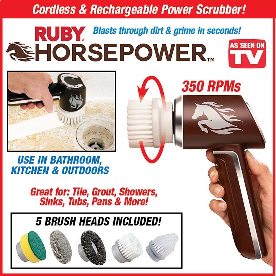 Ruby Horsepower Rechargeable Rotating Scrubber Waterproof Power Scrubber, Spins