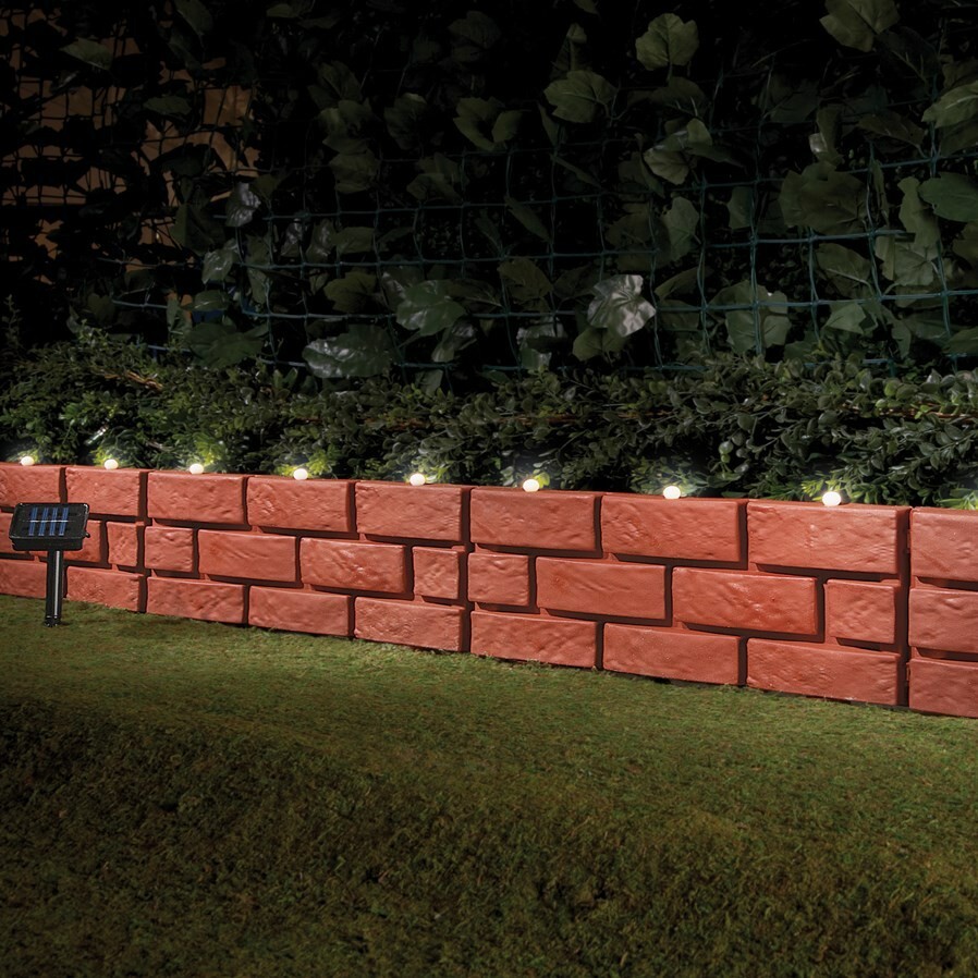 SET OF 4 -Solar Lighted Interlocking Faux Brick Garden Border Edging Stakes RED