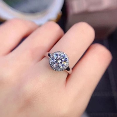 3CT Round Lab-Created Moissanite Engagement Halo Ring 14k White Gold Plated