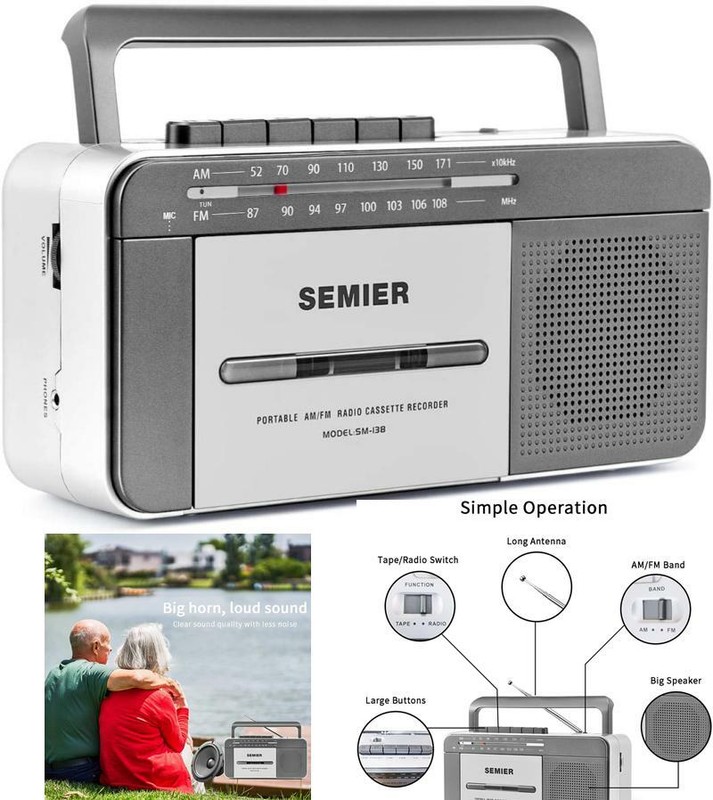 Retro Boombox Cassette Player AM/FM Radio Stereo, AC Powered or Battery Operated