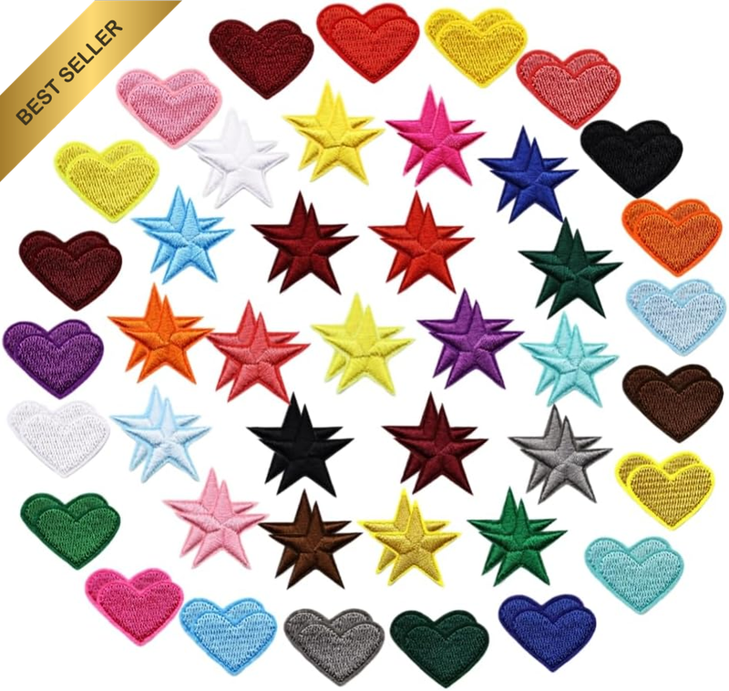 84 Pcs Five Pointed Star Love Iron on Patch Sew on Cartoon Embroidered Patch Mul