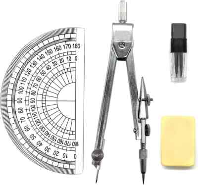 Drawing Compass Set with Lead Refills and Eraser Maths Protractor Set Metal Math