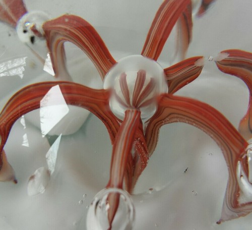 Vintage Blown Art Glass Paperweight Orange Ribbon Octopus Controlled Bubble