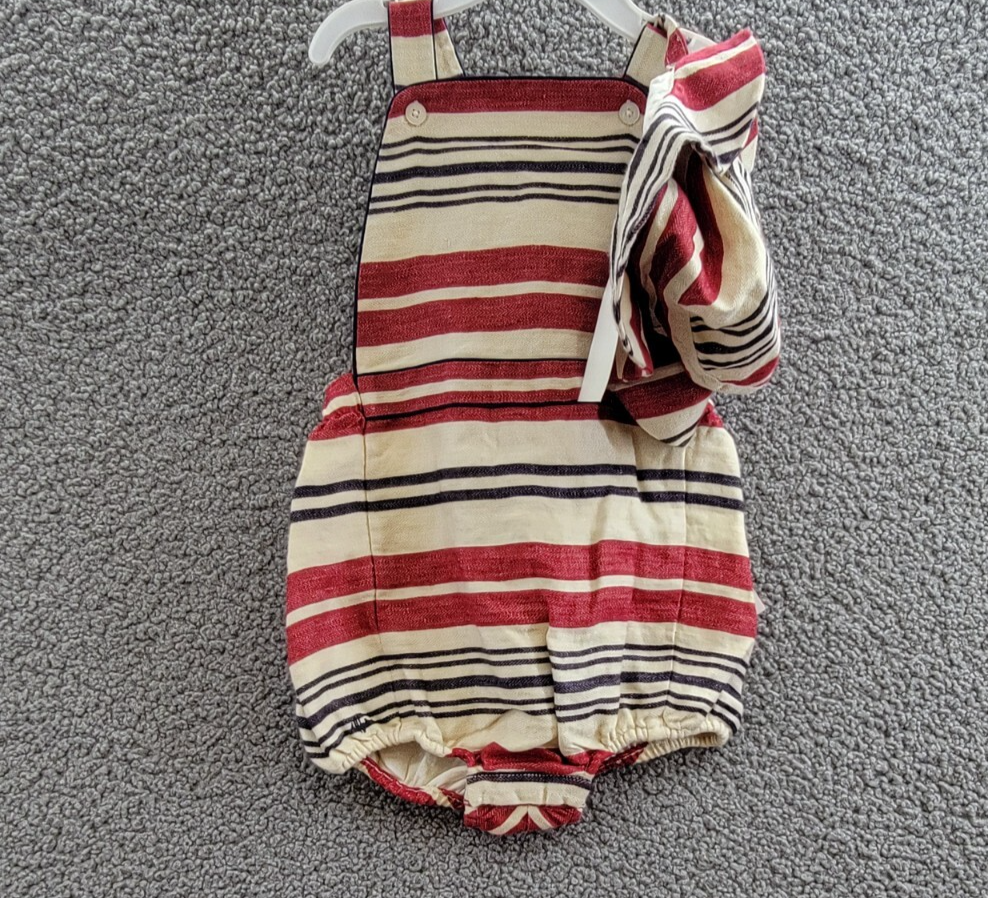 Ralph Lauren Linen Striped Bubble Shortalls & Hat Set Baby Boys 12M Multi Snap - Picture 2 of 24