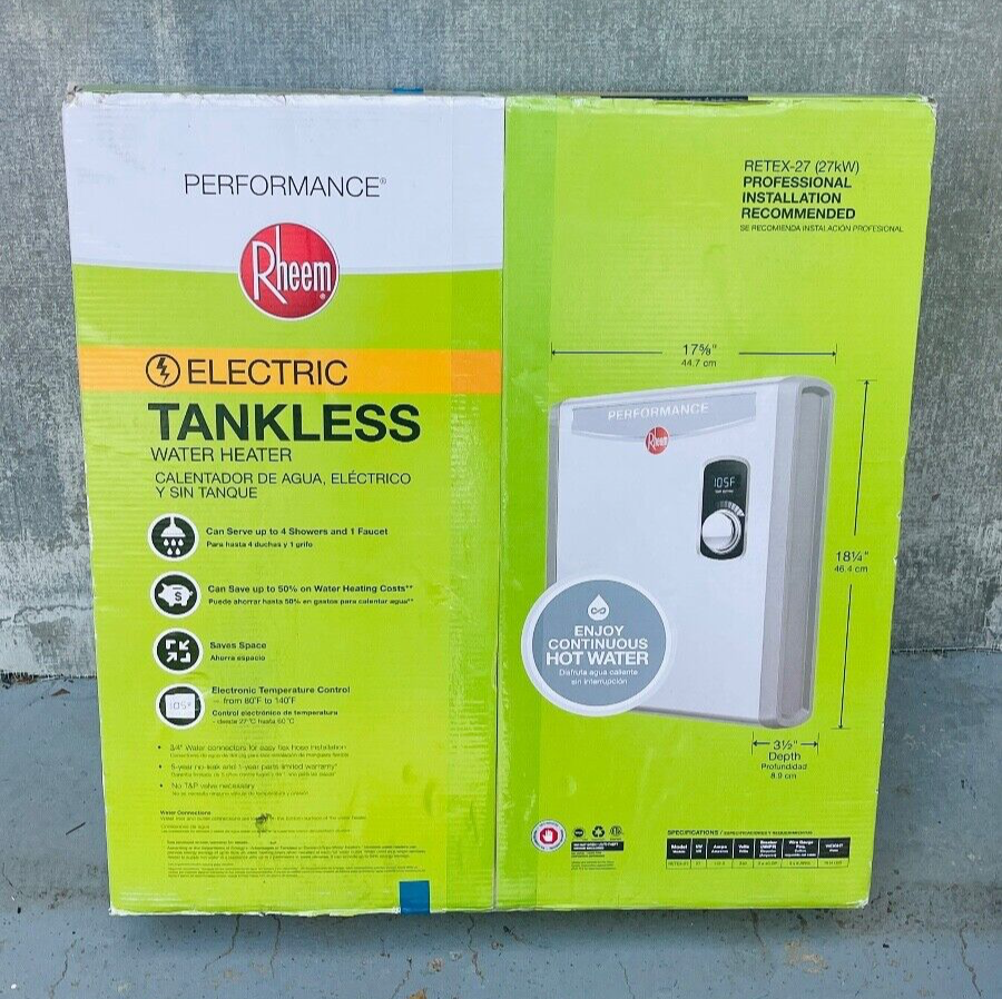 Rheem Performance 27 kw Self-Modulating 5.27 GPM Tankless Electric Water  Heater 20352682969 | eBay