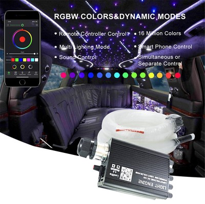16W RGBW LED Car Roof Ceiling Headliner Star Meteor Light Kit 750Pcs Fiber Optic