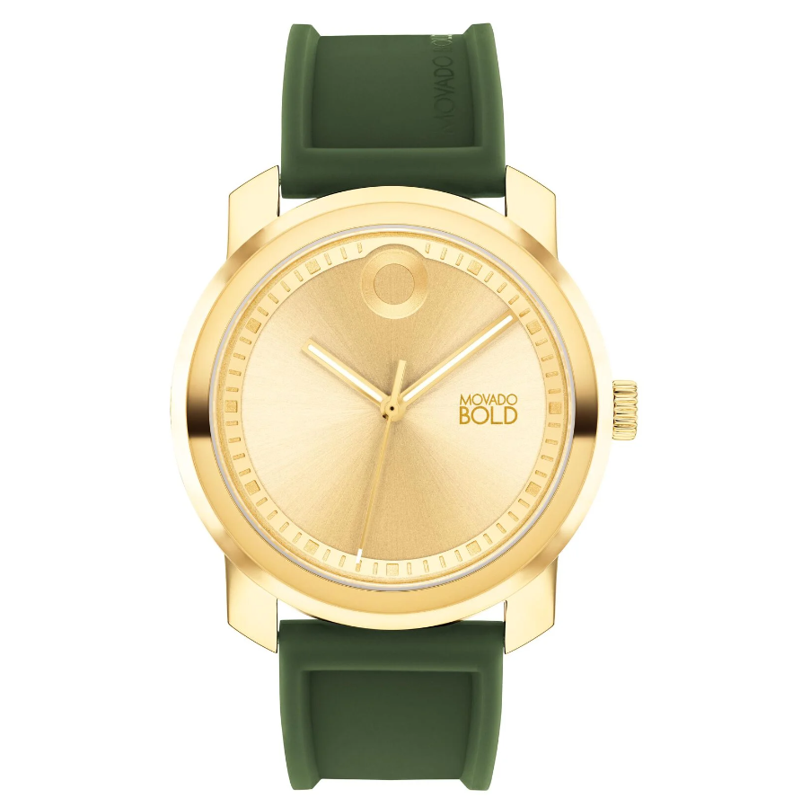 MOVADO BOLD 3601037 TREND PROPEL GOLD DIAL GREEN SILICONE STRAP