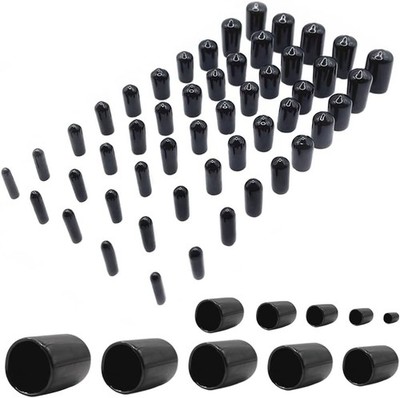 200x Black Rubber Vinyl End Caps 2-11mm Assorted Screw Bolt Tube Protectors