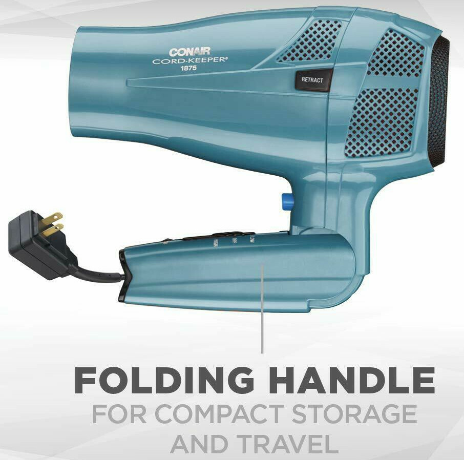 Conair 1875 Watt Cord Keeper Hair Dryer Folding Handle and Retractable Cord 289R