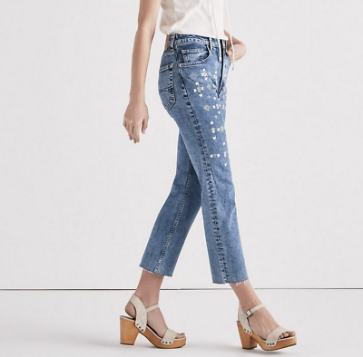 Lucky Brand Lolita Crop Straight High Rise Geometric Embroidery Jeans NWT 00 24