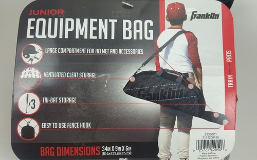 Franklin Sports Junior Black Equipment Bag Athletic Gym 34x9x6 inches