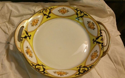Nippon China Handpainted Gold Trim Beautiful 2 Bright Yellow Black Handled Bowls