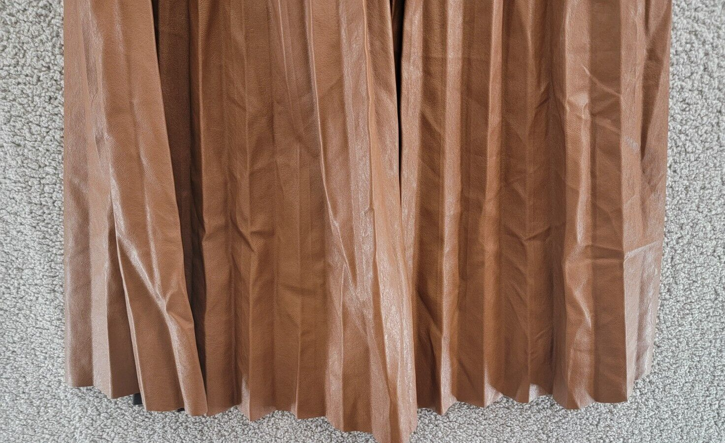 Gracia Faux Leather Long Pleated Skirt Womens XL Brown Elastic Waist Zip Closure - Picture 4 of 15